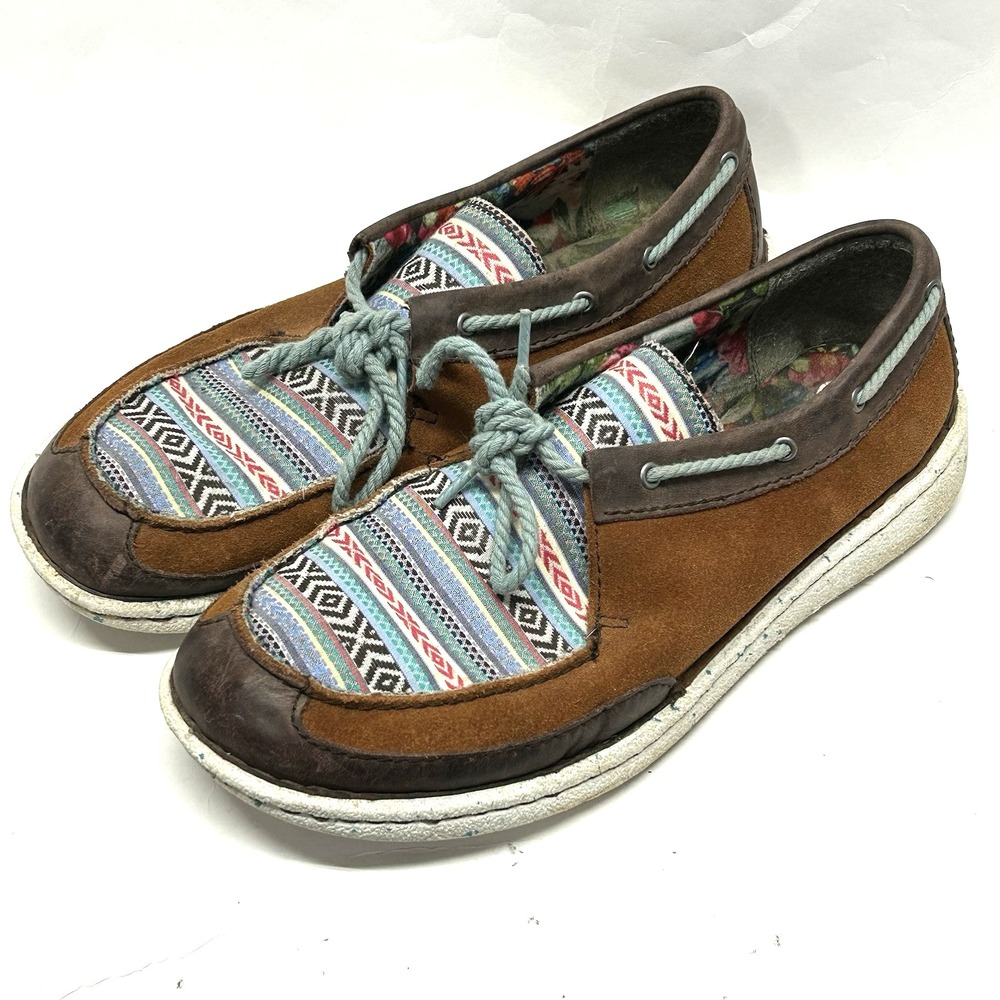Justin Women's 9.5 M Style JL101 Aztec Design Leather/Fabric Loafers (BB)